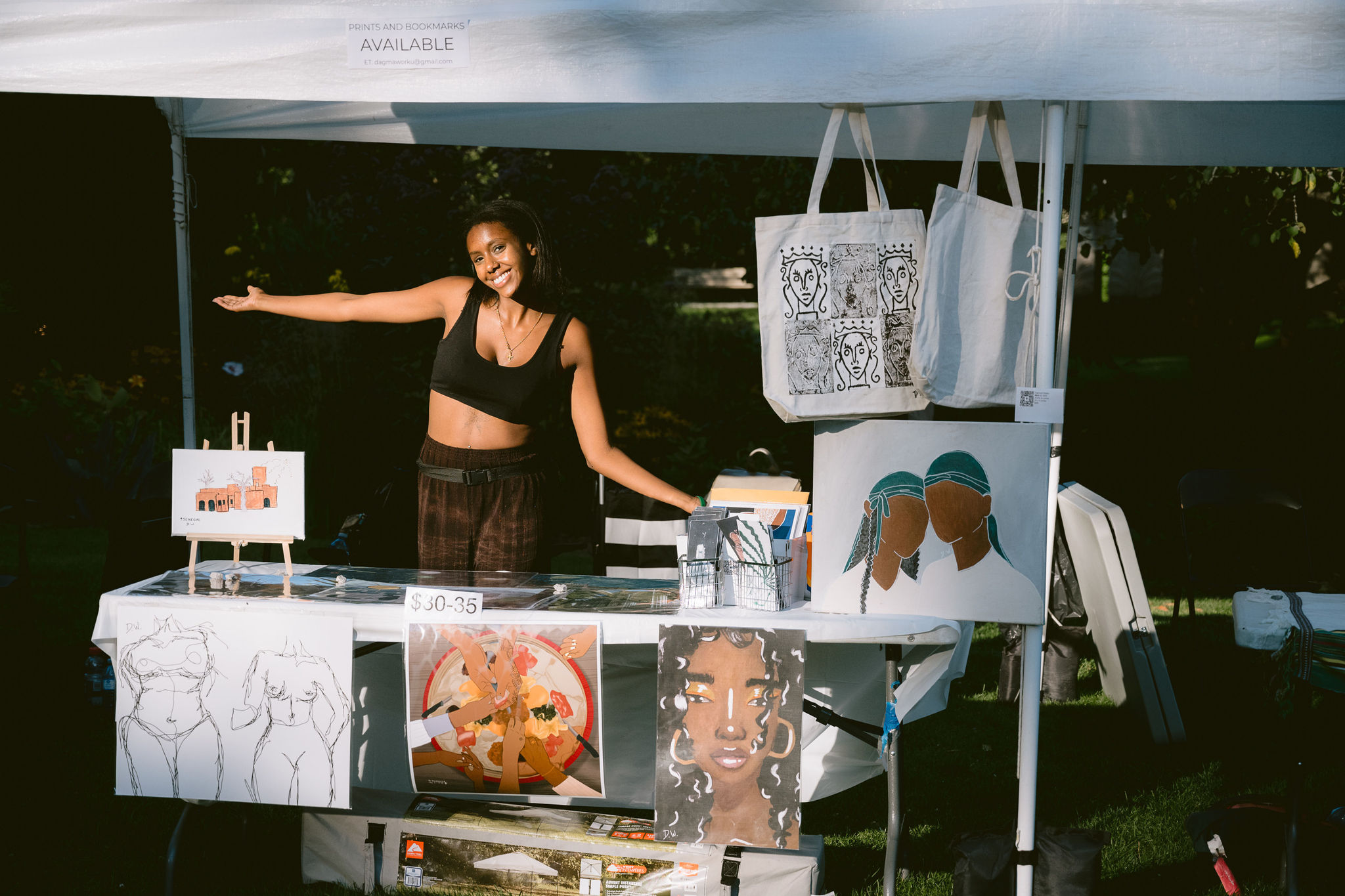 Artist Dagmawit Worku at her vendor booth.